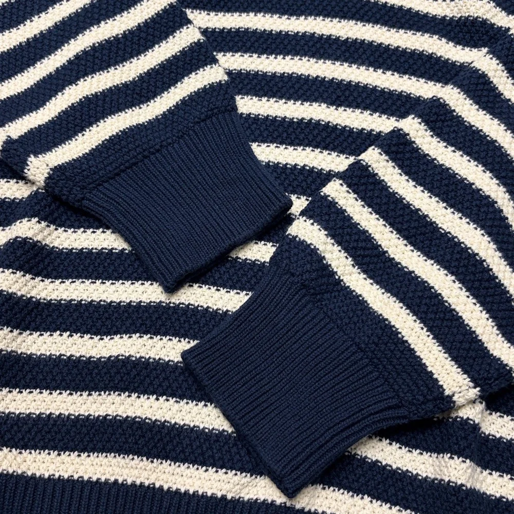 Schott Striped Waffle Weave 1/4 Zip Sweater Men's Small Navy & Cream 100% Cotton